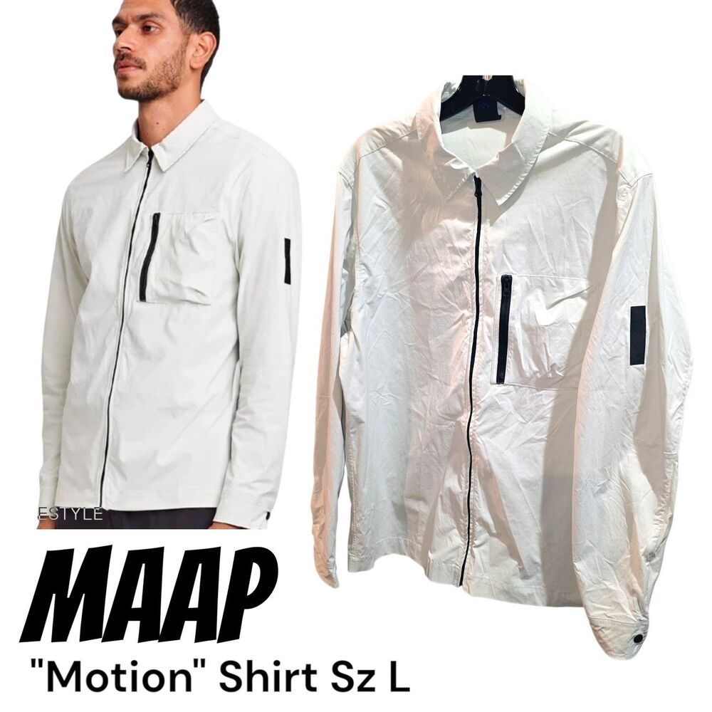 MAAP Sz L Motion Full Zip Tan Square Cut Quick Dry Logo Cycling Shirt Jacket